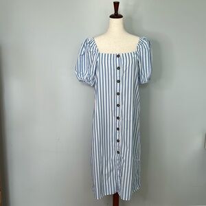 J. CREW Midi Cottage‎ Dress Striped Puff Sleeve  Size Small EUC
